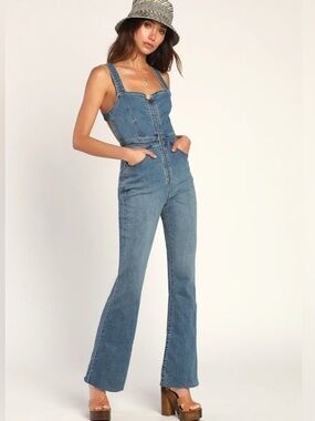 Free People Y2K Womens Denim Jumpsuit